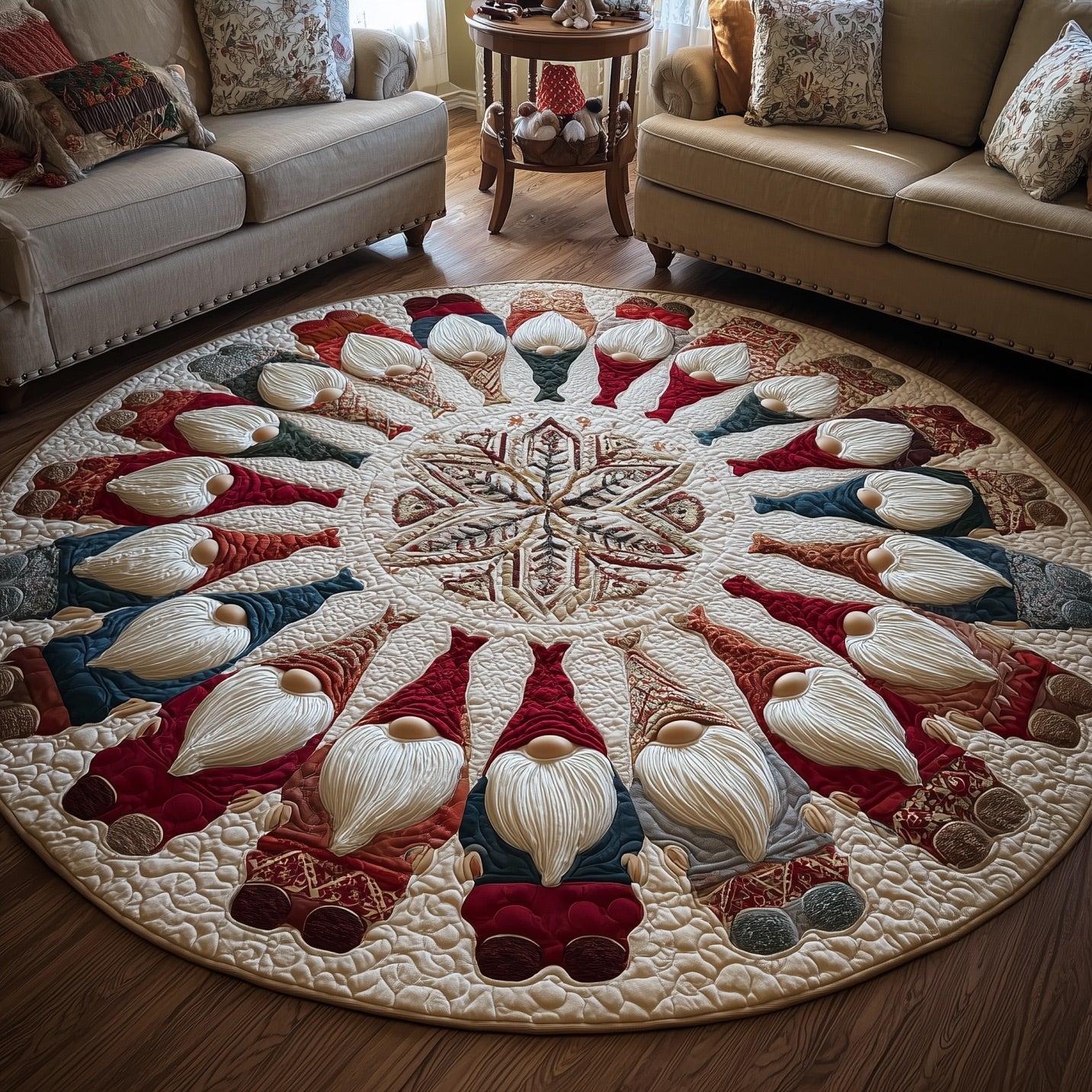 Festive Gnome Quilted Round Mat GFTONT4476