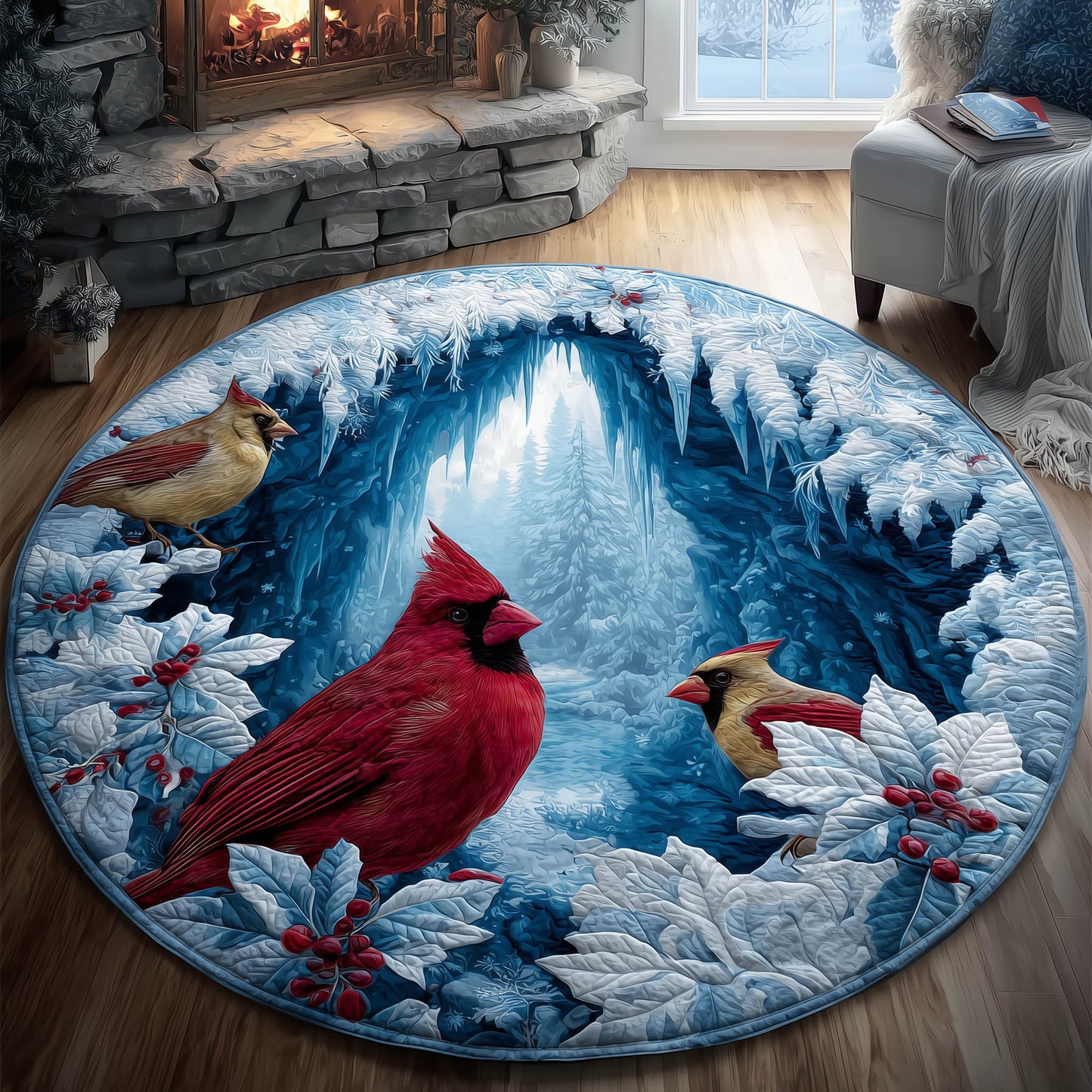 Winter Cardinal Quilted Round Mat GFTONT4701
