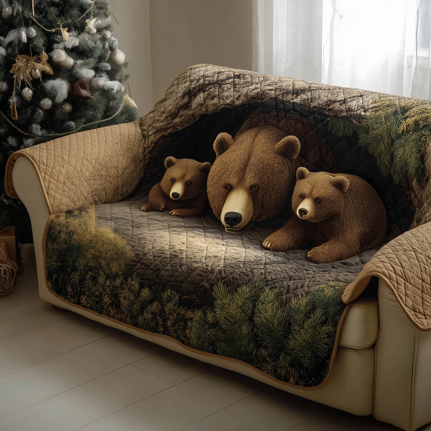 Bear Family Quilted Sofa Cover GFTONT4725