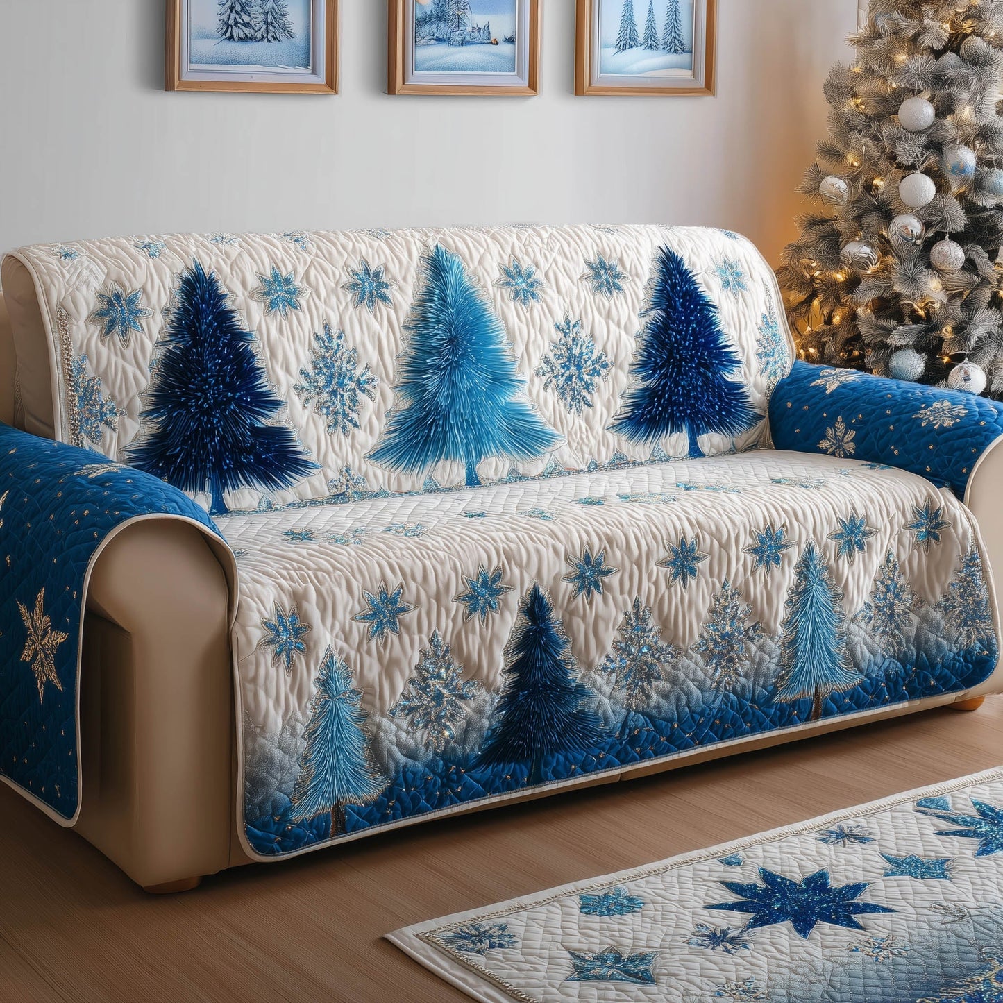 Sparkling Christmas Quilted Sofa Cover GFTONT4752