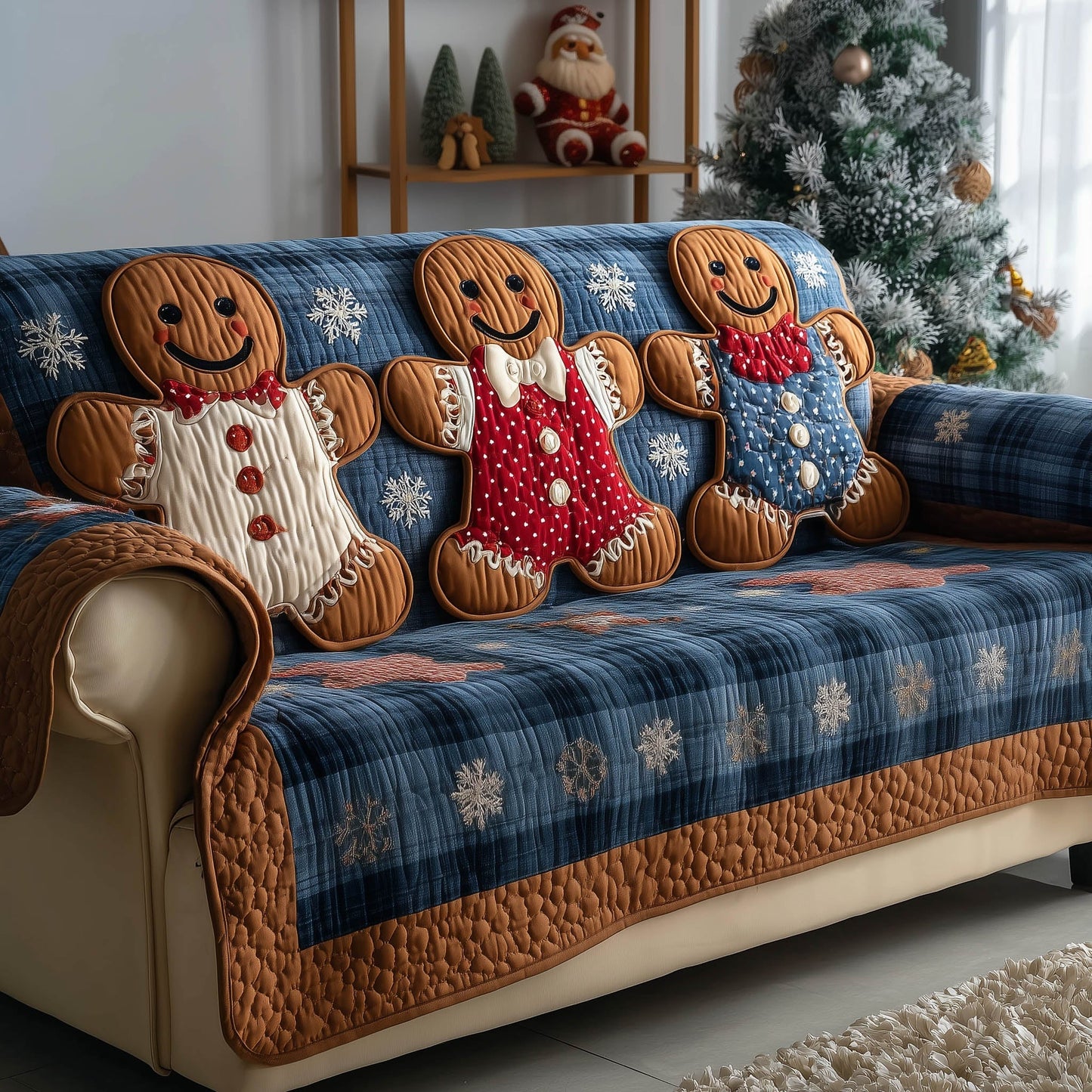 Festive Gingerbread Quilted Sofa Cover GFTONT4796