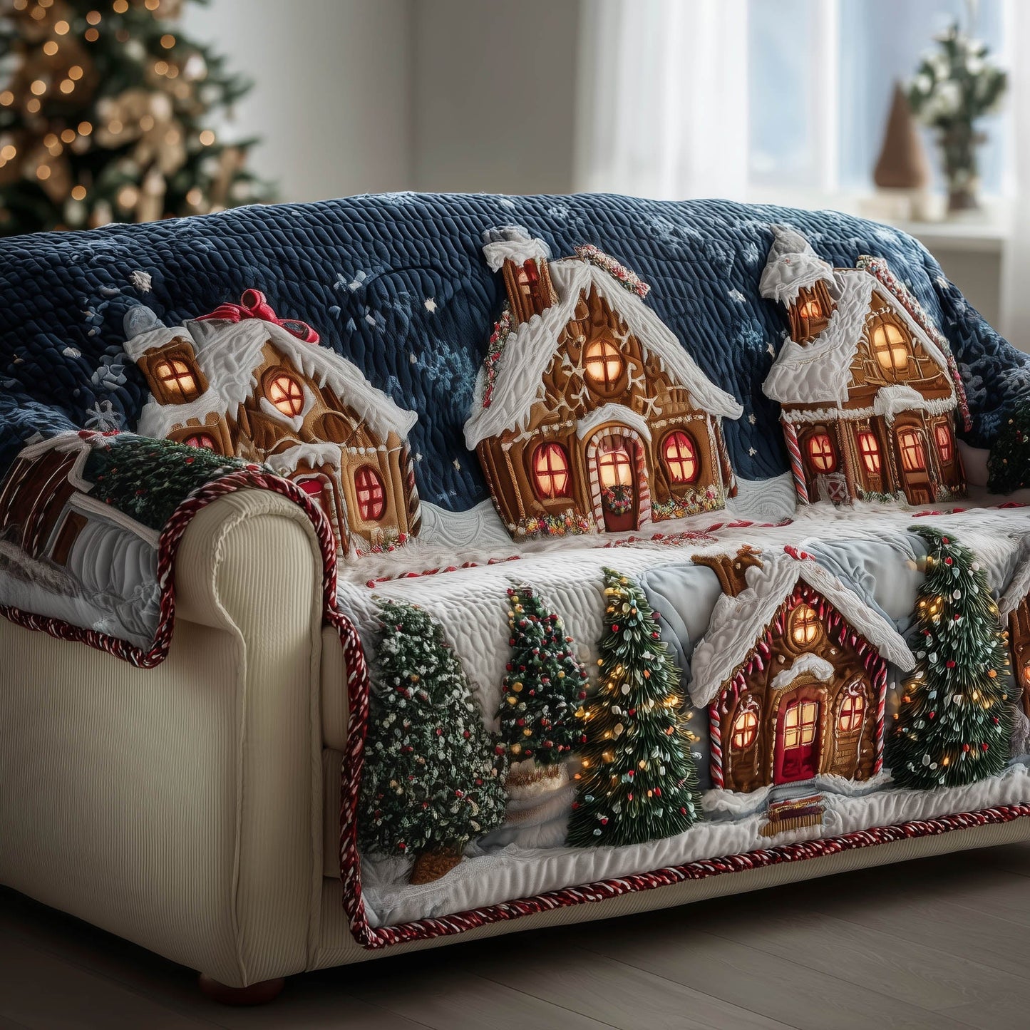 Gingerbread Village Quilted Sofa Cover GFTONT4797