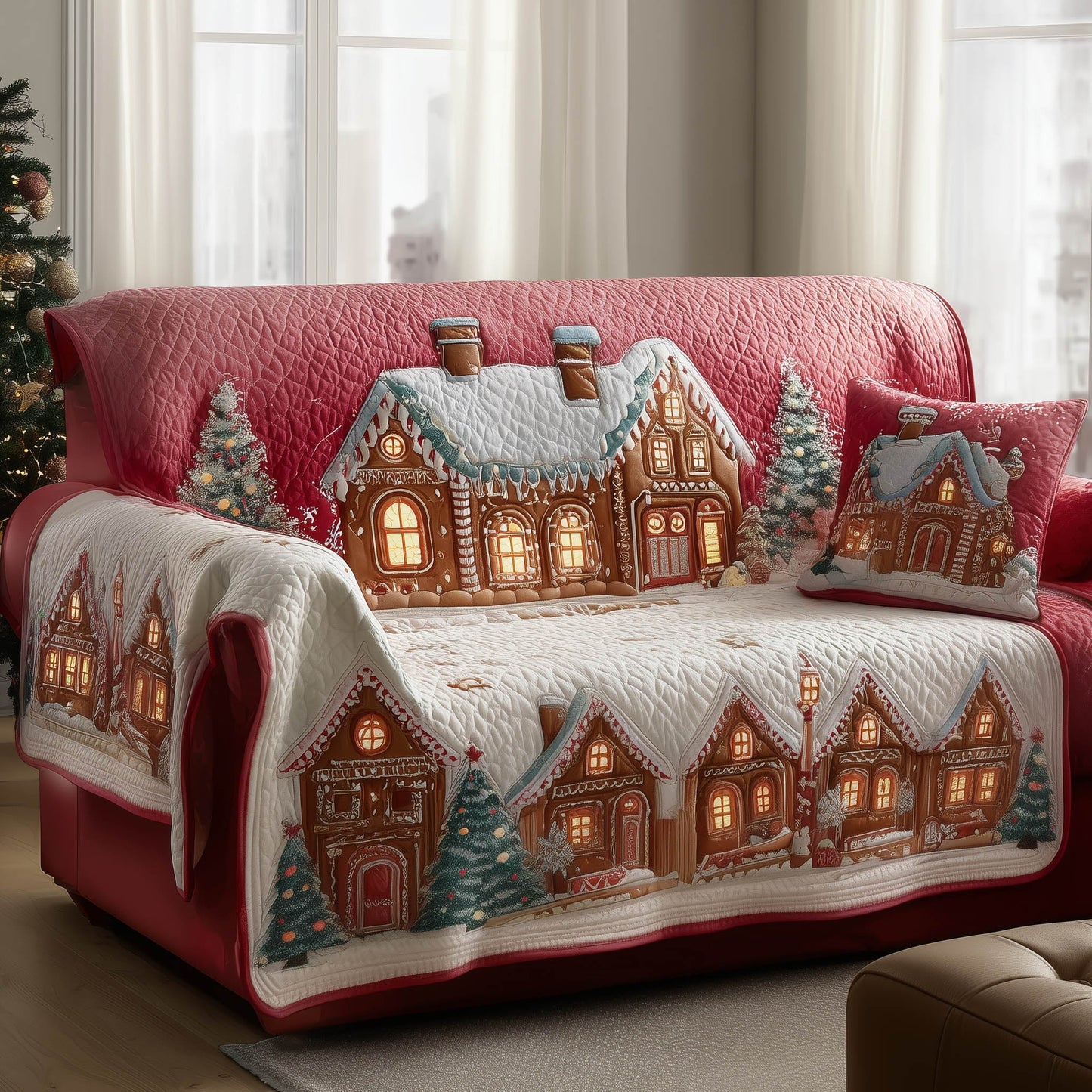 Gingerbread Village Quilted Sofa Cover GFTONT4801
