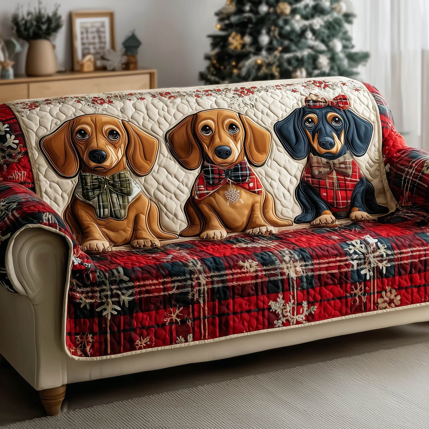 Festive Dachshund Quilted Sofa Cover GFTONT4803