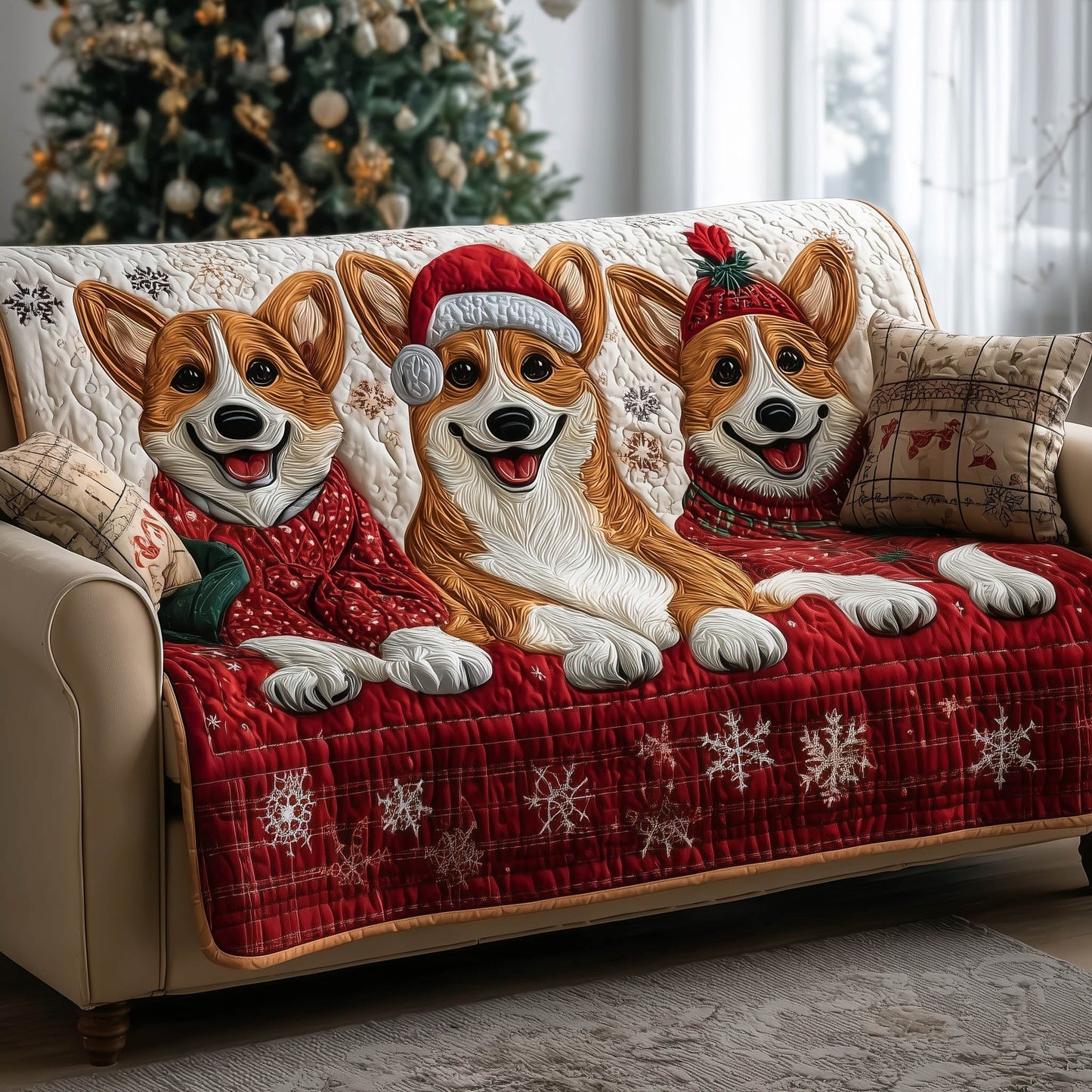Festive Corgi Quilted Sofa Cover GFTONT4813