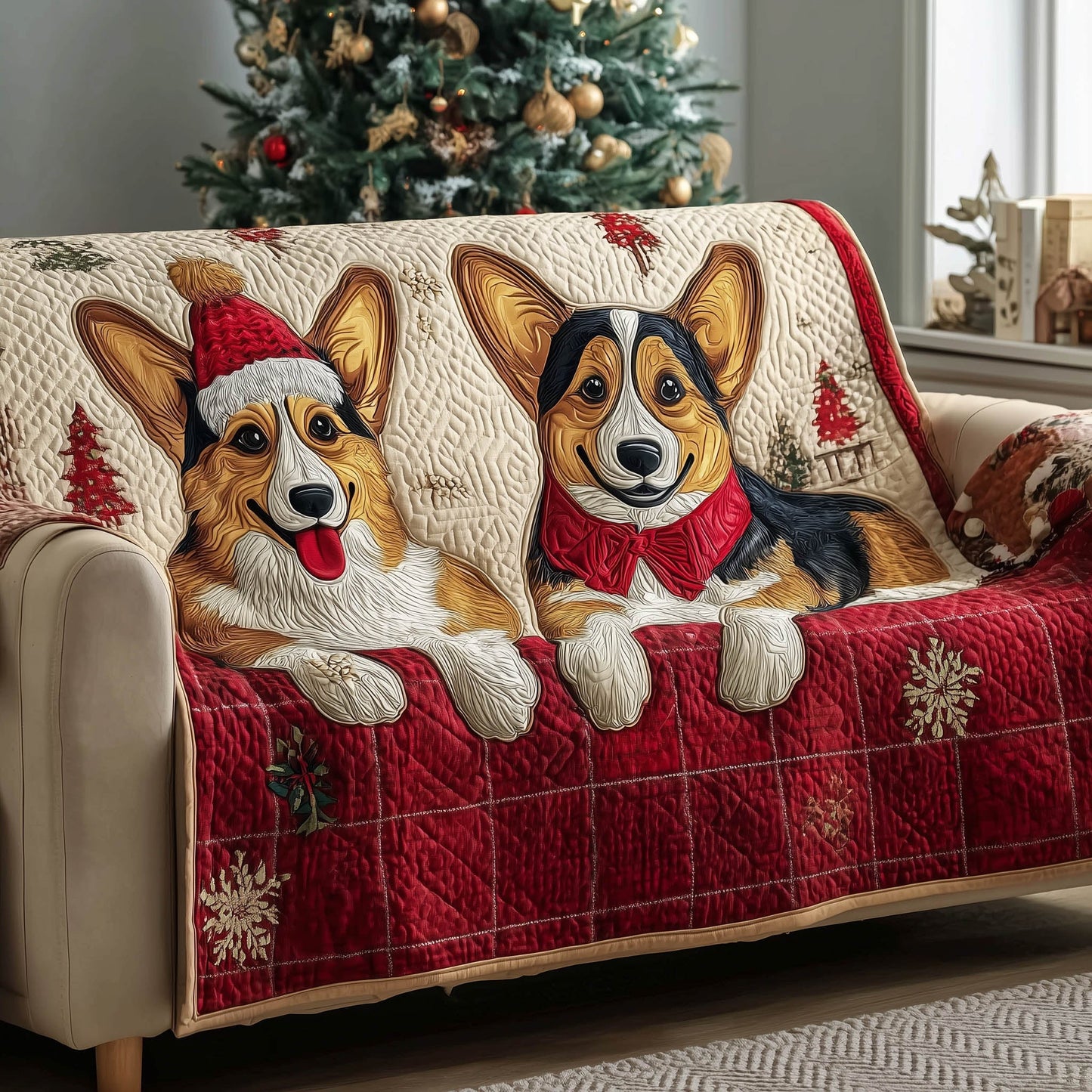 Festive Corgi Quilted Sofa Cover GFTONT4814