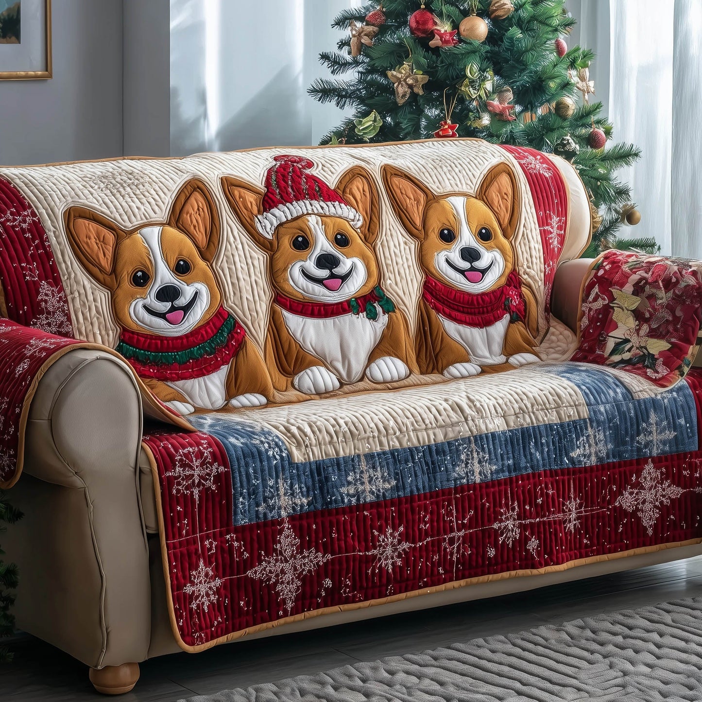 Festive Corgi Quilted Sofa Cover GFTONT4815