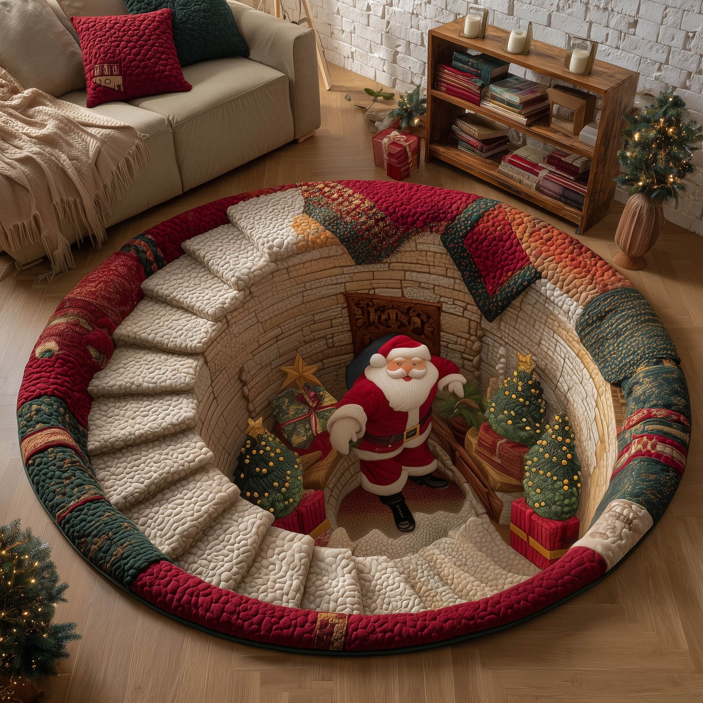 Santa Workshop Quilted Round Mat GFTONT4909