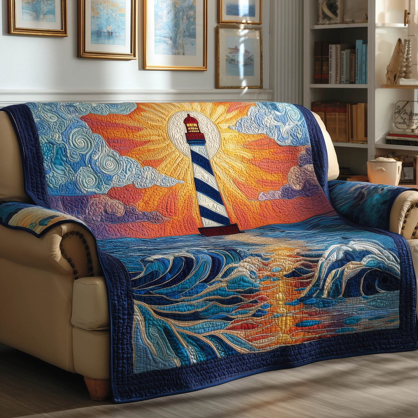 Coastal Lighthouse Quilted Sofa Cover GFTONT4924