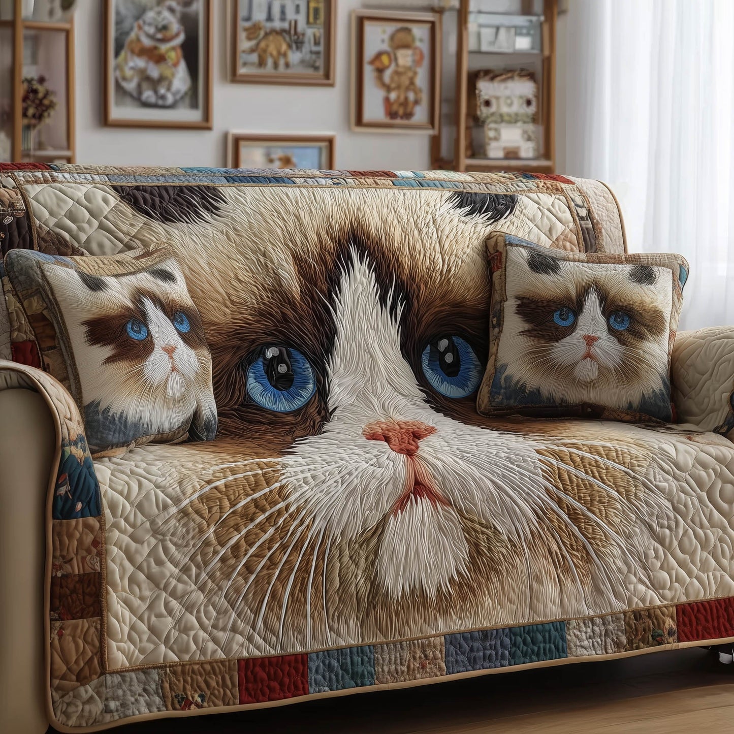 Swirly Cat Quilted Sofa Cover GFTONT4934