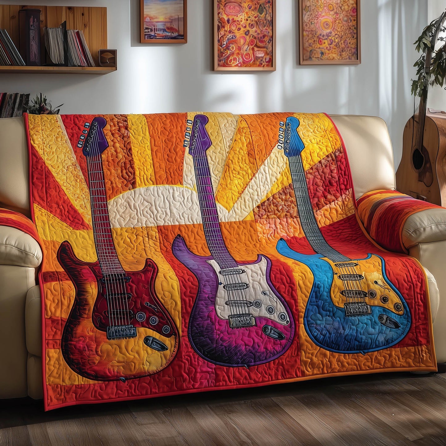 Retro Guitar Quilted Sofa Cover GFTONT4936