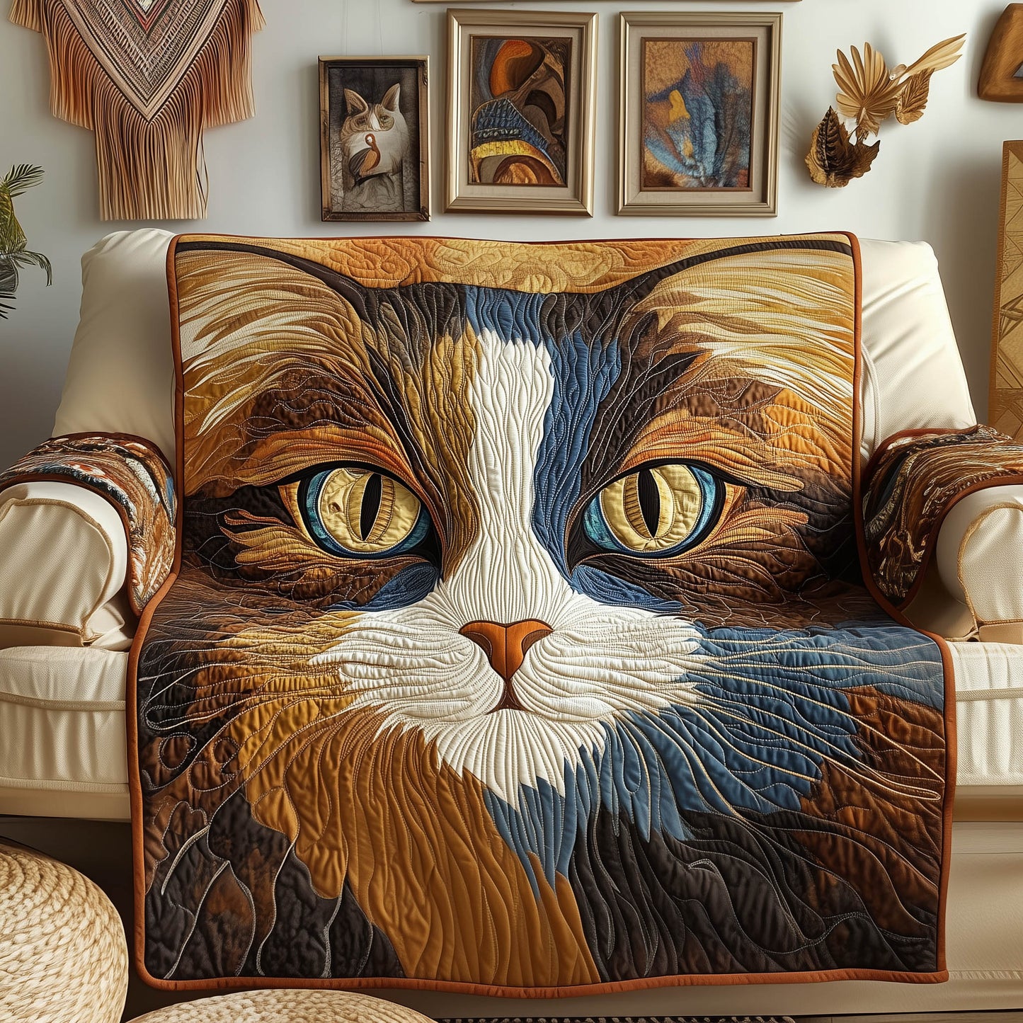 Rustic Catitude Quilted Sofa Cover GFTONT4964