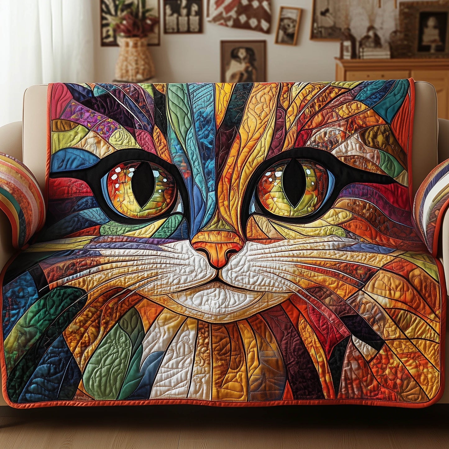 Rustic Catitude Quilted Sofa Cover GFTONT4966