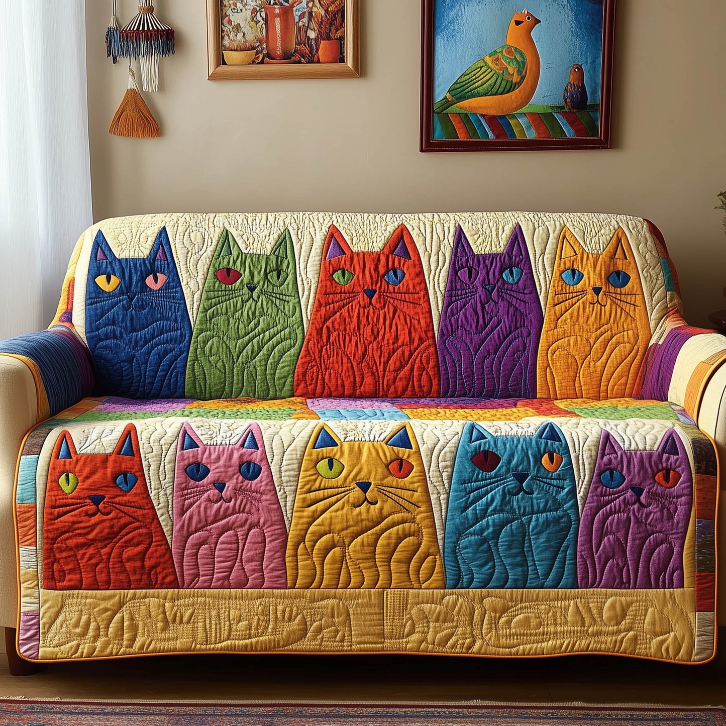 Whimsy Cat Quilted Sofa Cover GFTONT4973