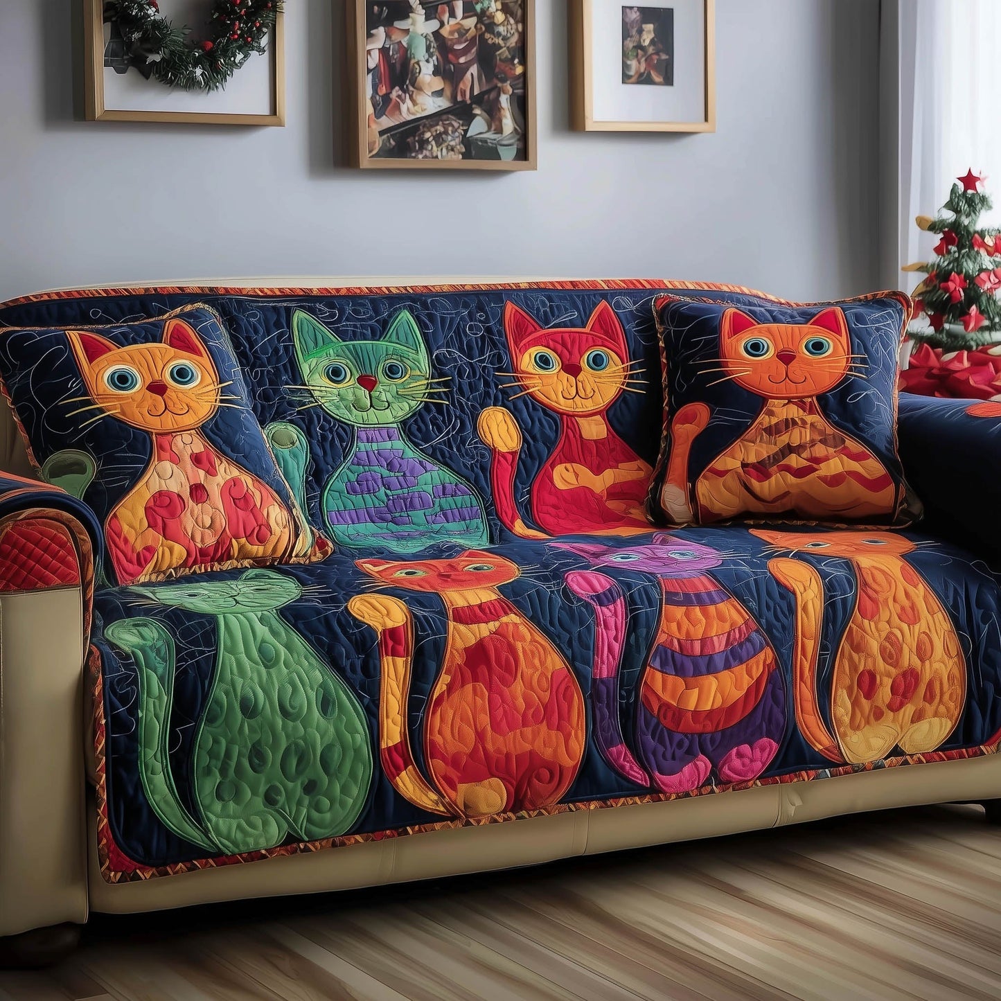 Whimsy Cat Quilted Sofa Cover GFTONT4974