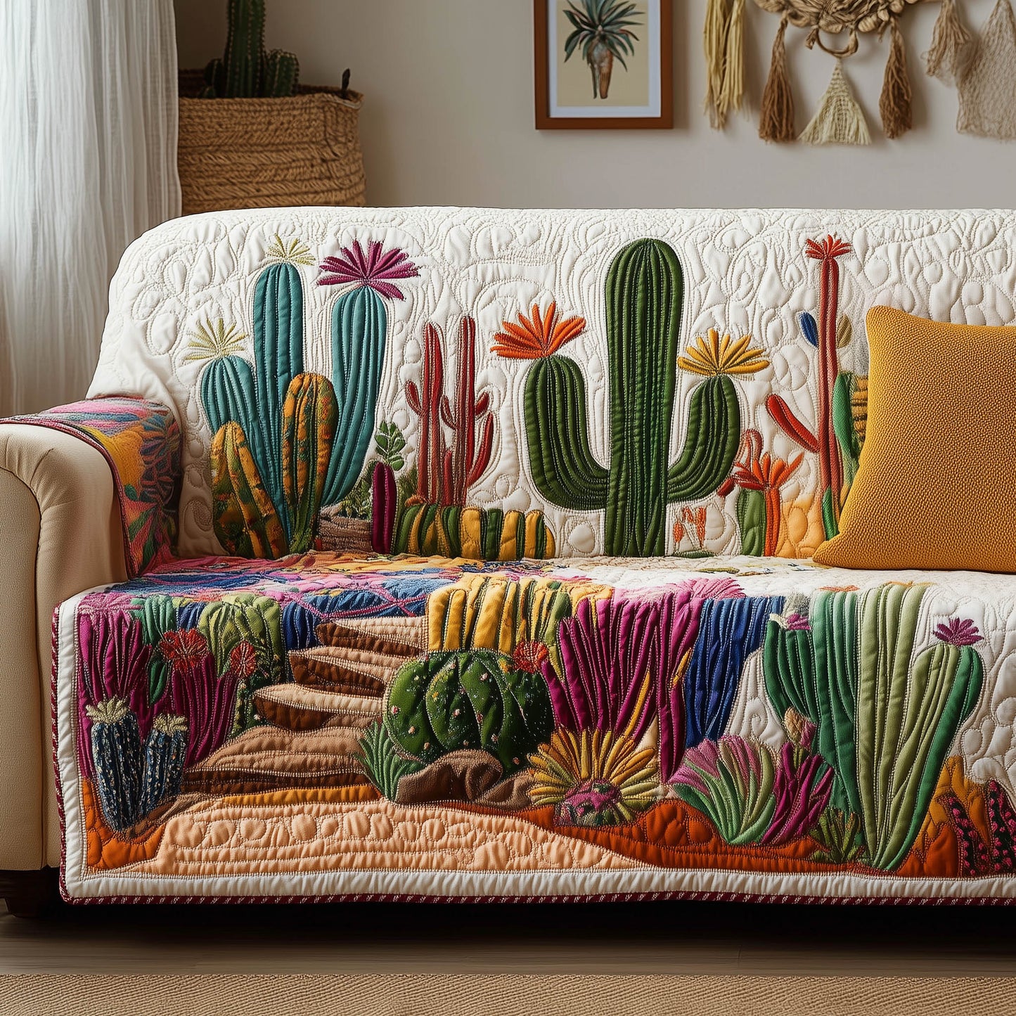 Cactus Garden Quilted Sofa Cover GFTONT4976