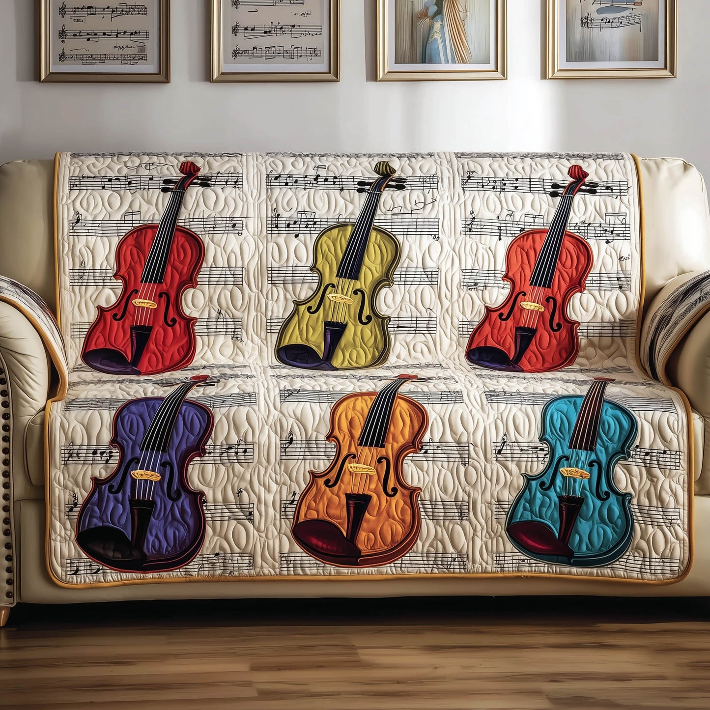 Rustic Violin Quilted Sofa Cover GFTONT4982