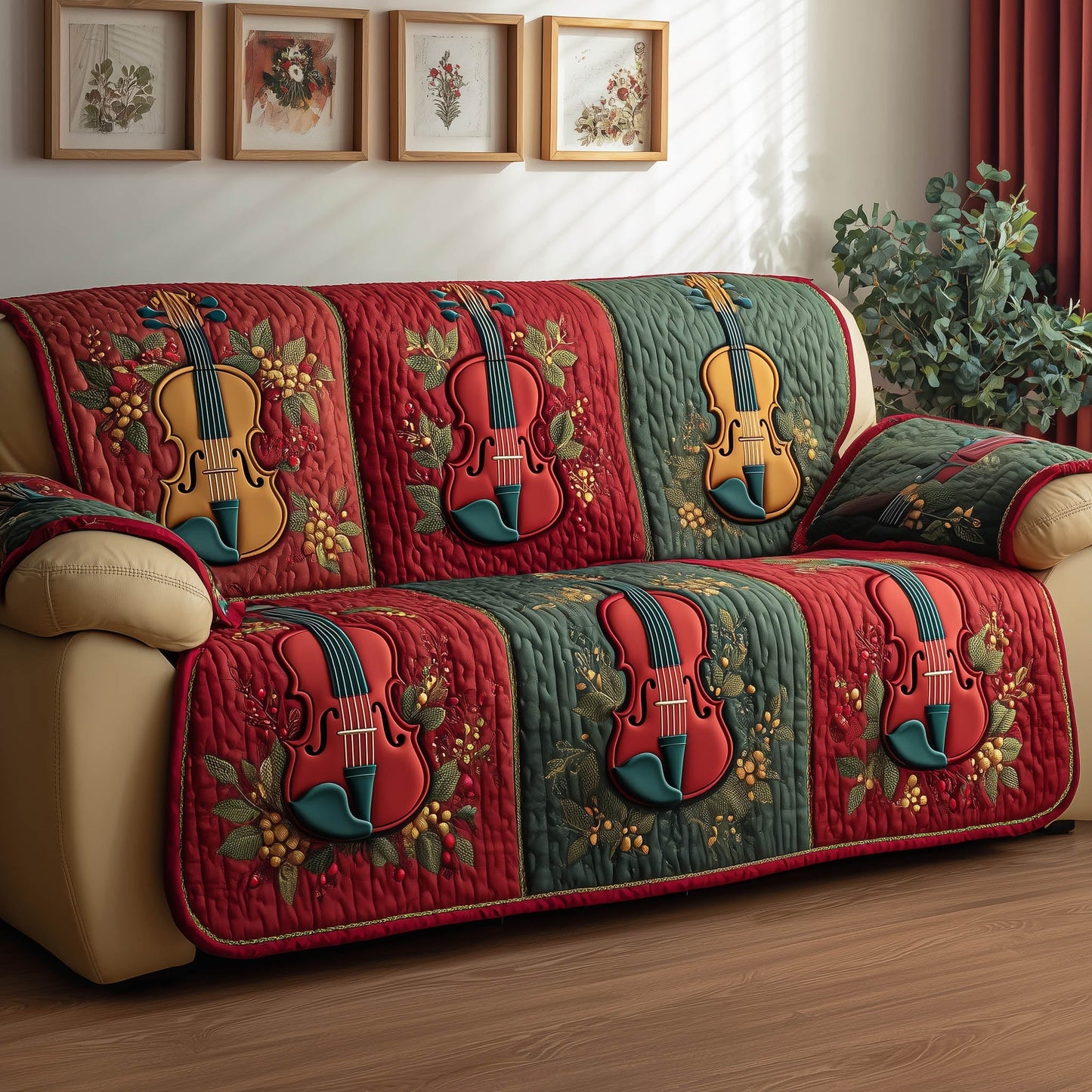 Violin Harmony Quilted Sofa Cover GFTONT4988