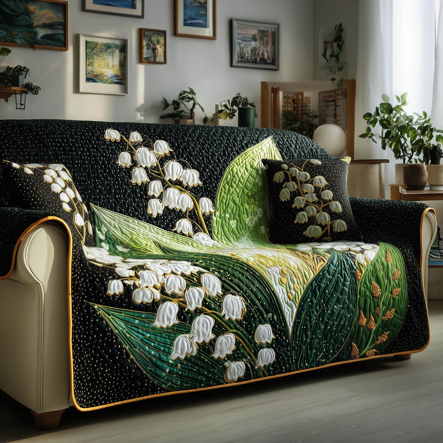 Lily of the Valley Quilted Sofa Cover GFTONT5005