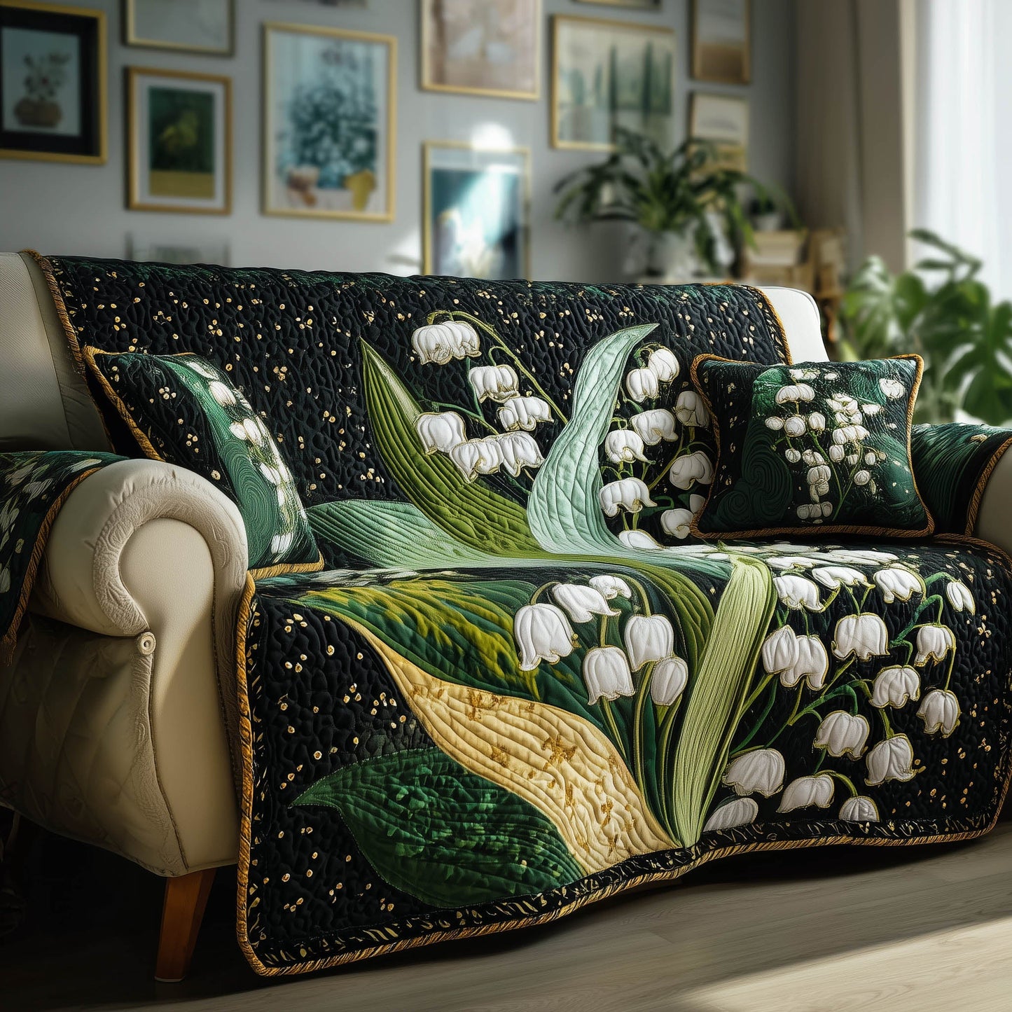 Lily of the Valley Quilted Sofa Cover GFTONT5006