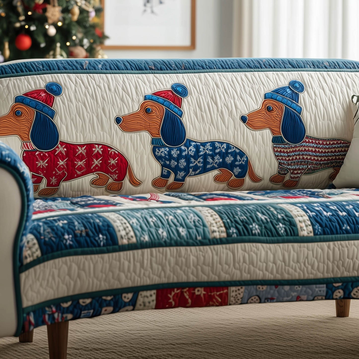 Adorable Dachshund Quilted Sofa Cover GFTONT5086