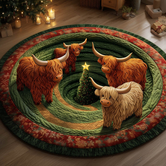 Festive Highland Cow Quilted Round Mat GFTONT5134