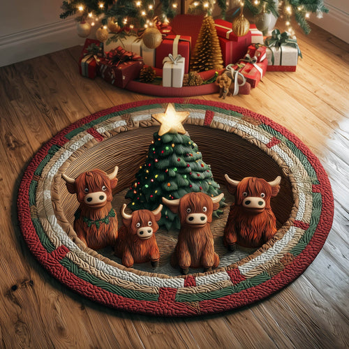 Festive Highland Cow Quilted Round Mat GFTONT5135