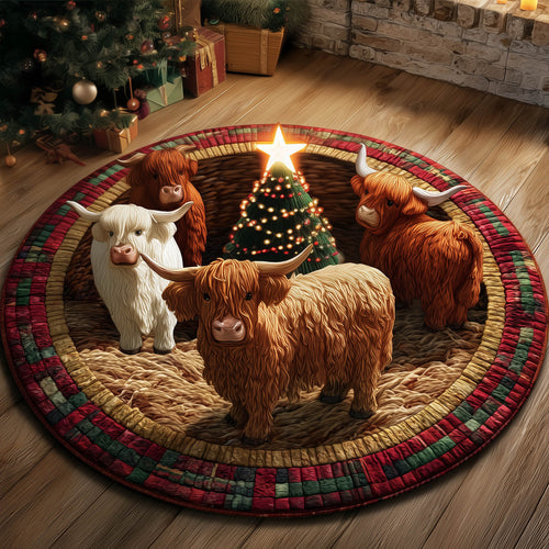 Festive Highland Cow Quilted Round Mat GFTONT5136