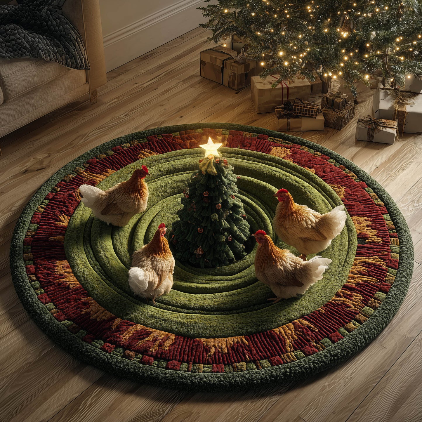 Chicken Holiday Quilted Round Mat GFTONT5141