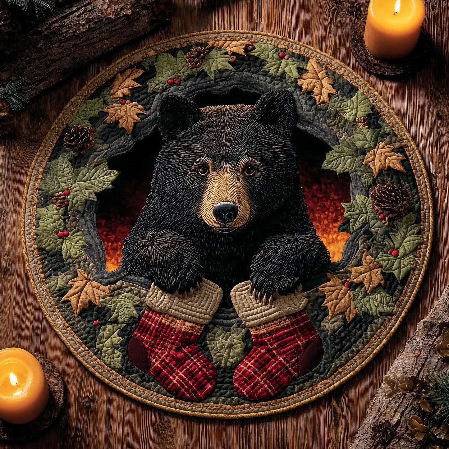 Black Bear Quilted Round Mat GFTONT5144