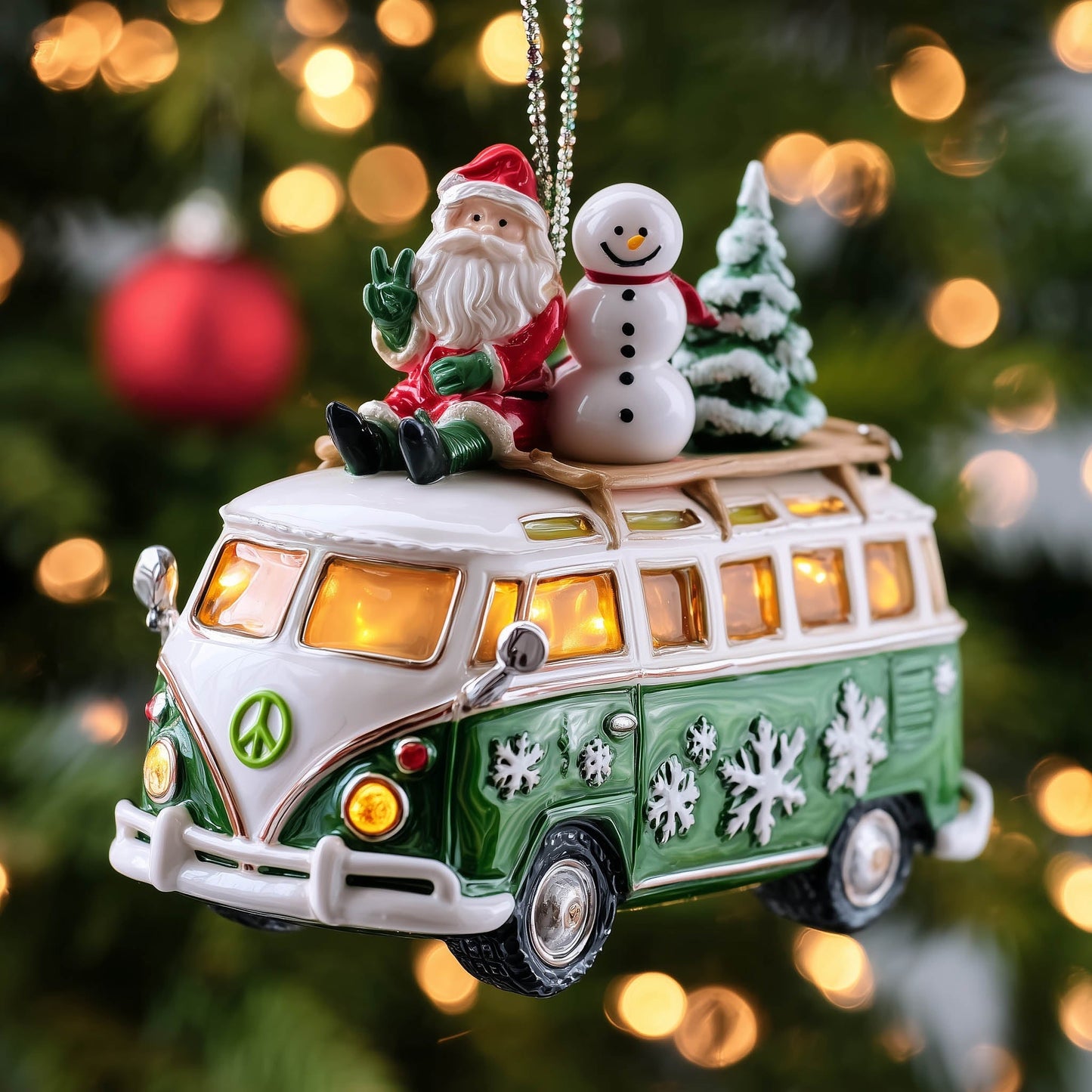 Festive Hippie Van Christmas Mica Ornament GFTONT5149