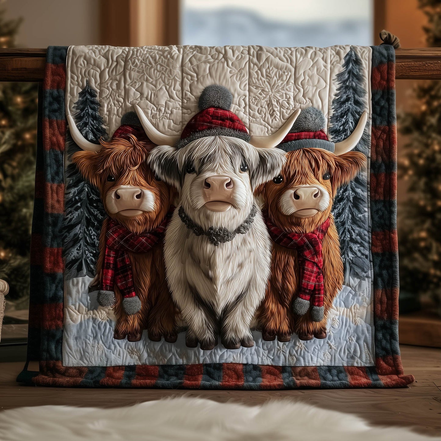 Yuletide Highland Cow Quilted Blanket GFTONT5219
