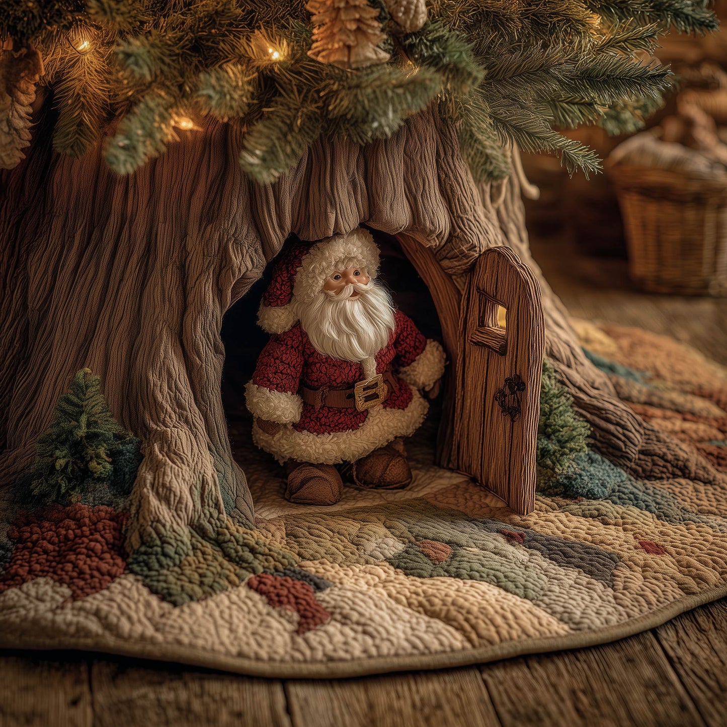 Knock Knock Santa Quilted Tree Skirt GFTONT5224