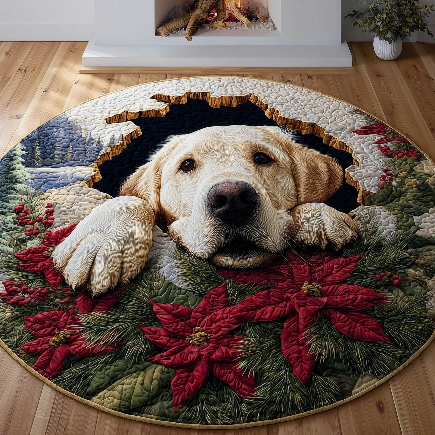 Festive Golden Retriever Quilted Round Mat GFTONT5231