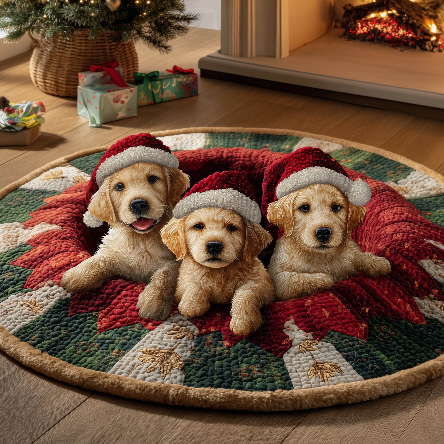 Festive Golden Retriever Quilted Round Mat GFTONT5233