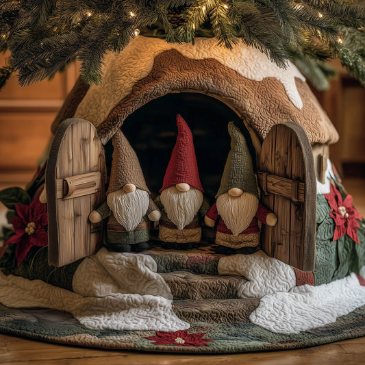 Gnome Visit Quilted Tree Skirt GFTONT5246