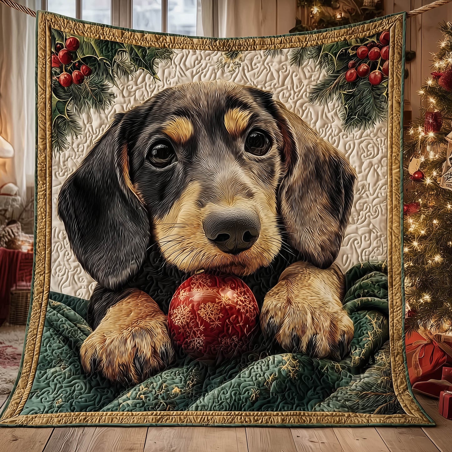 Festive Dachshund Quilted Blanket GFTONT5257