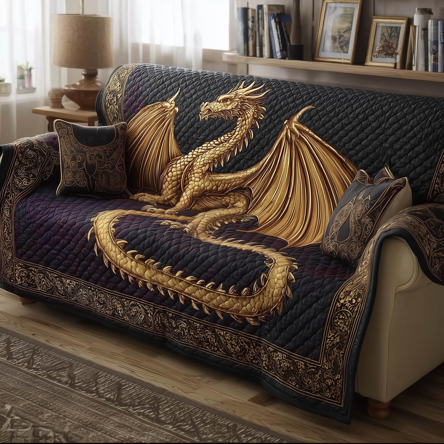 Majestic Dragon Quilted Sofa Cover GFTONT5263