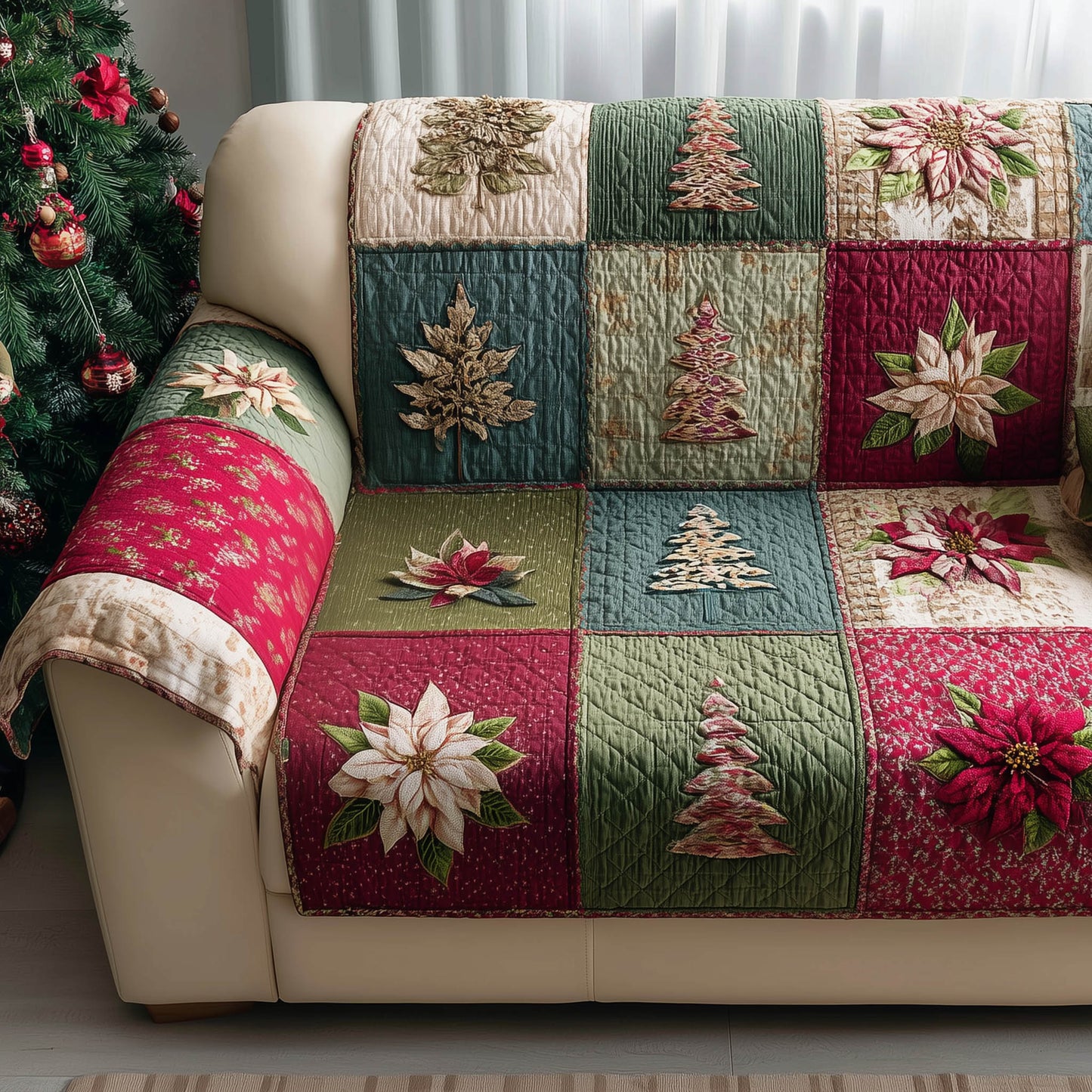 Patchwork Christmas Quilted Sofa Cover GFTONT5273