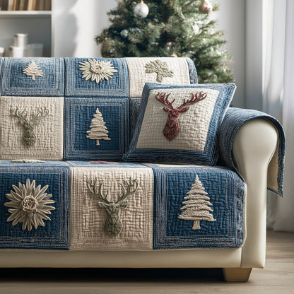 Festive Deer Quilted Sofa Cover GFTONT5287