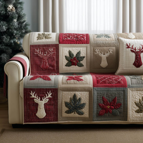 Festive Deer Quilted Sofa Cover GFTONT5288