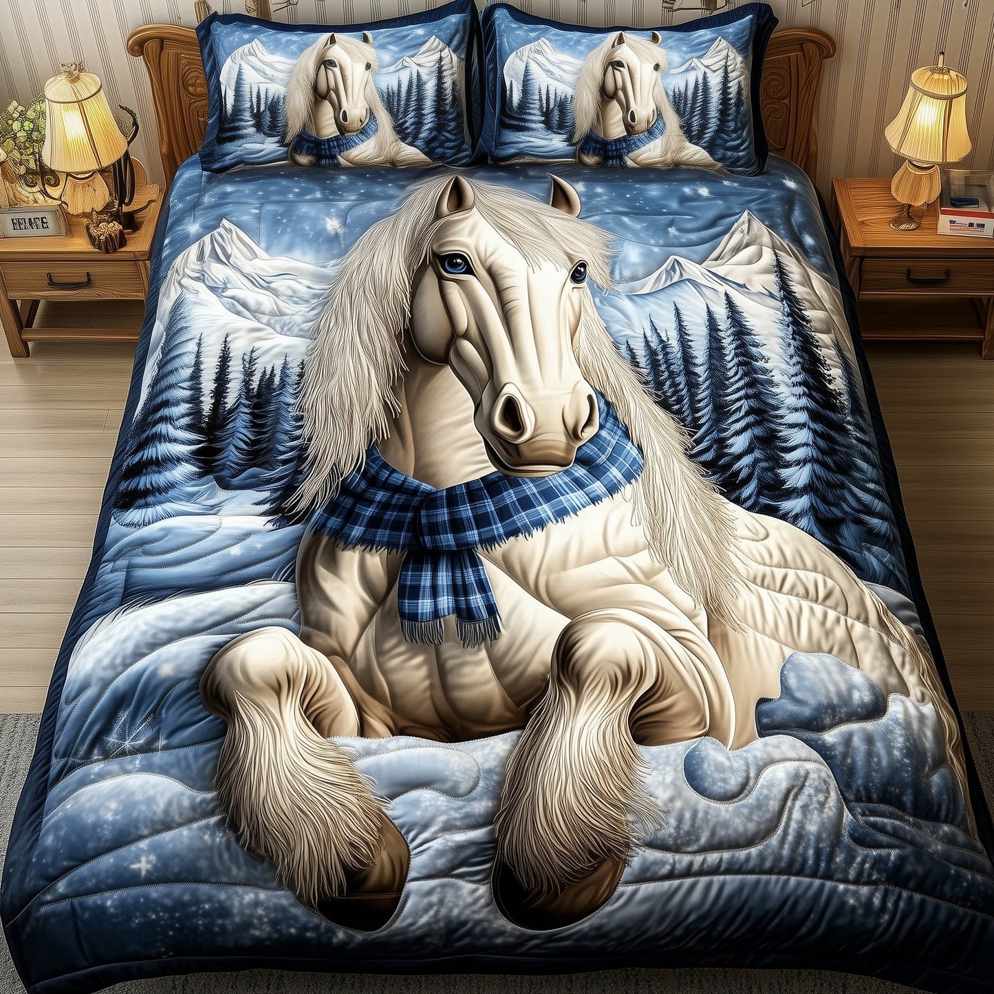Winter White Steed Duvet Cover Set GFTONT5292