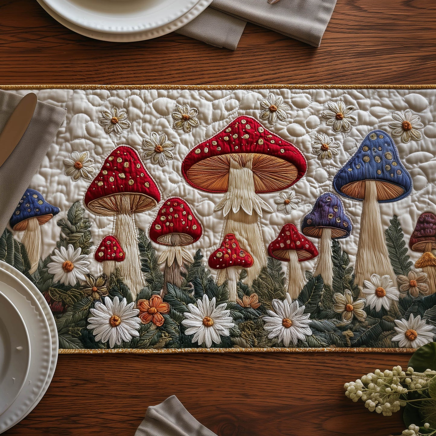 Toadstool Garden Quilted Table Runner GFTONT5512