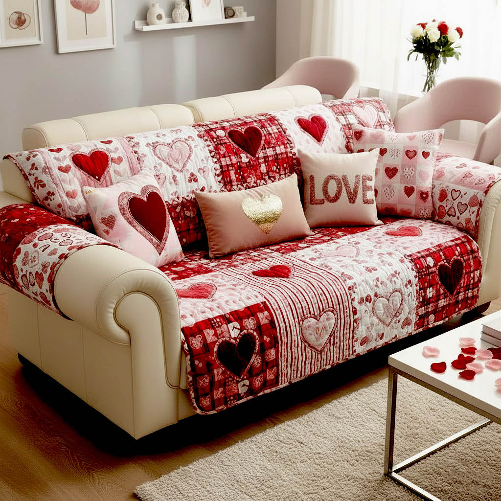 Valentine Heart Quilted Sofa Cover GFTONT5868