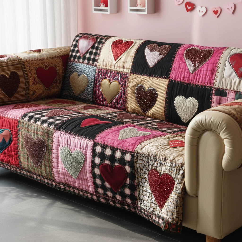 Valentine Heart Quilted Sofa Cover GFTONT5869