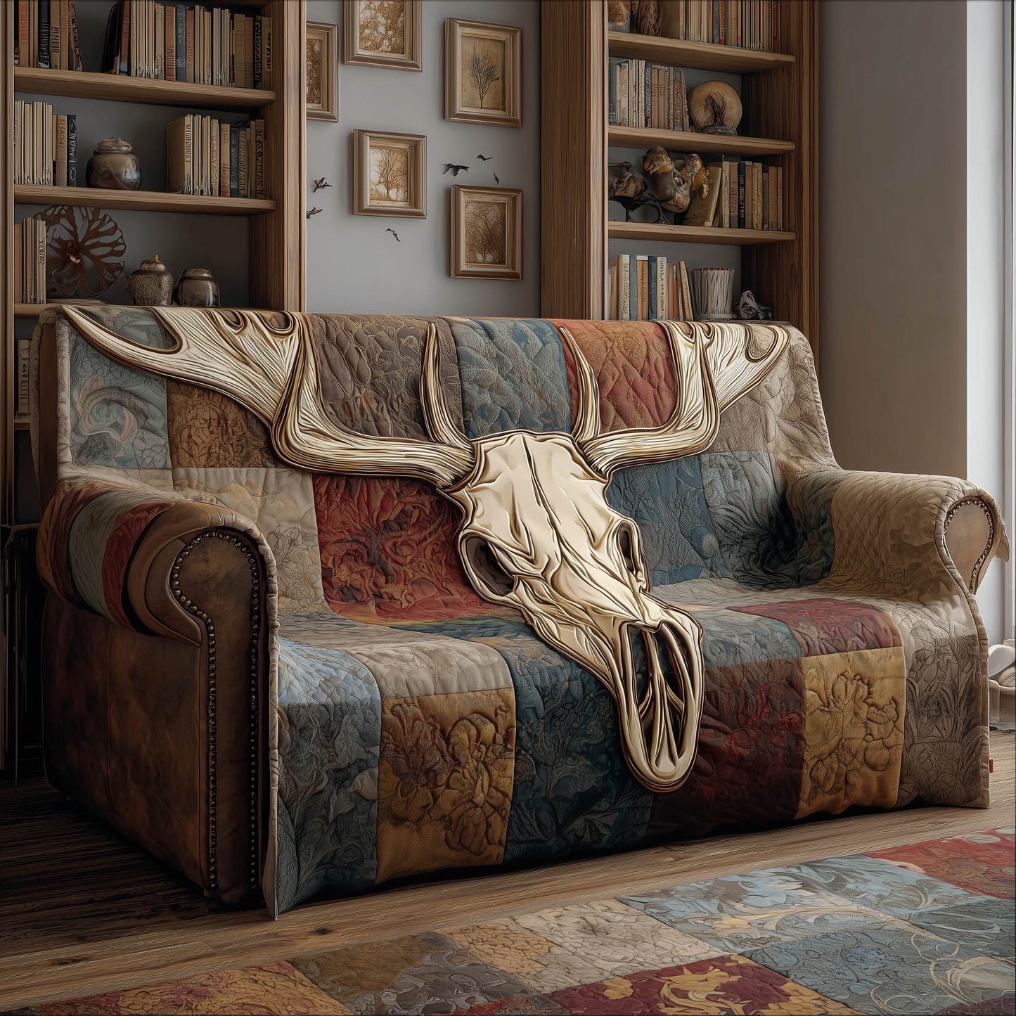 Rustic Deer Skull Quilted Sofa Cover GFTONT5881