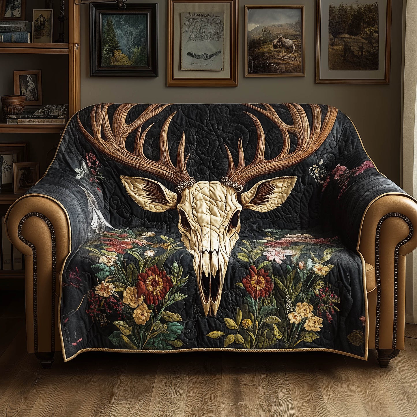 Rustic Deer Skull Quilted Sofa Cover GFTONT5882
