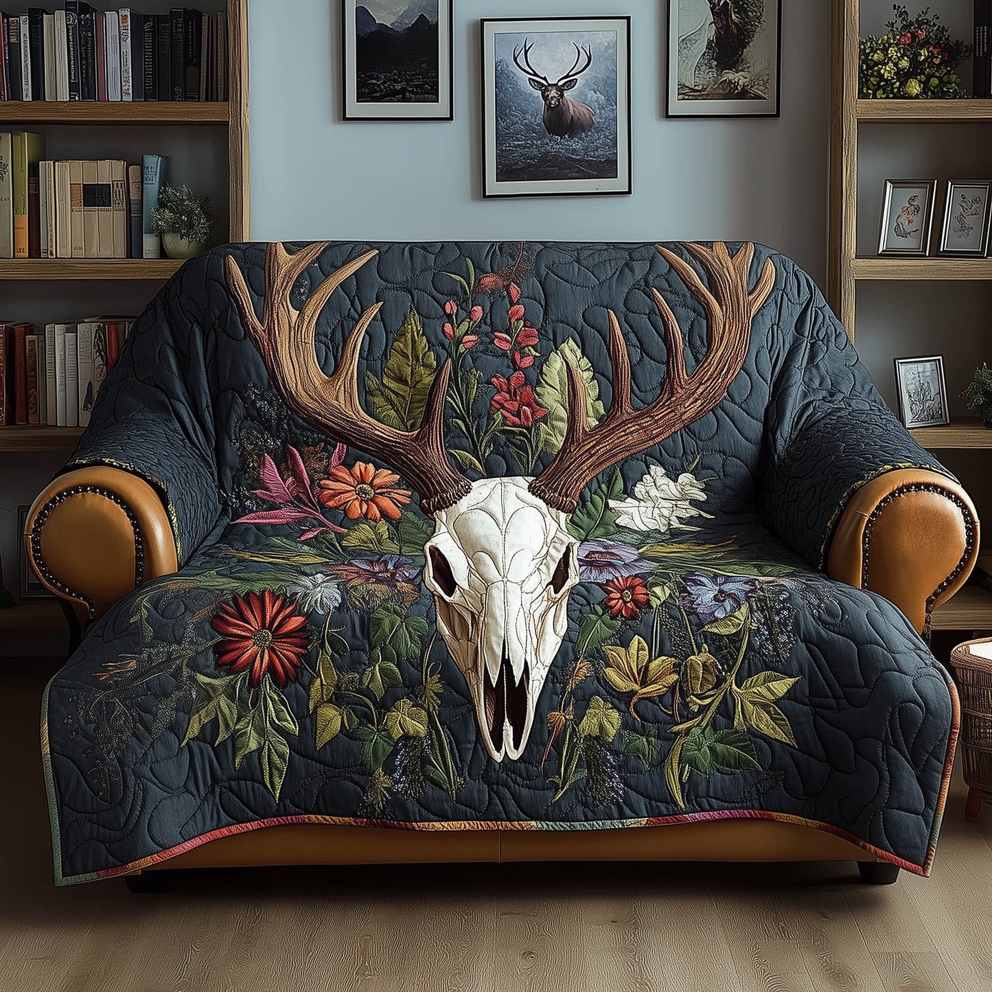 Rustic Deer Skull Quilted Sofa Cover GFTONT5883