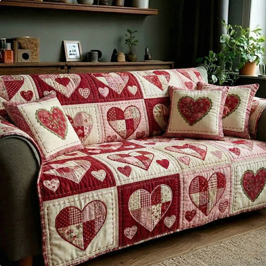 Heartfelt Patchwork Quilted Sofa Cover GFTONT6035