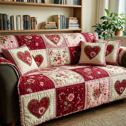 Heartfelt Patchwork Quilted Sofa Cover GFTONT6036